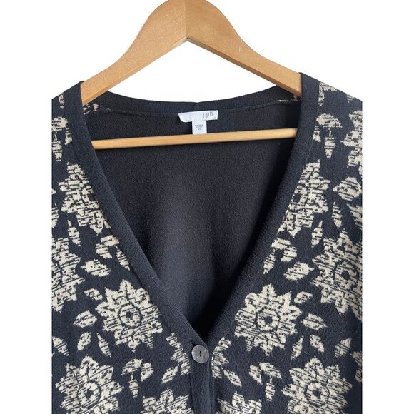 J. Jill Single Button Cotton Blend Black Tan Cardigan Sweater V-Neck Size XS - Picture 6 of 6